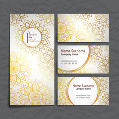 Set of vector design templates. Business card with floral circle ornament.