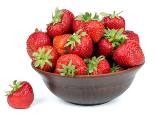 Strawberry in bowl isolated on white background