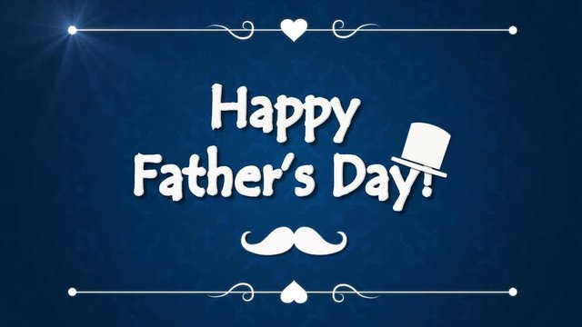 Happy Father's Day Animation with hat on a dark blue background. Motion graphics