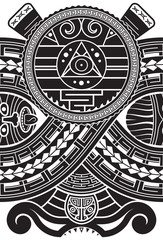 Aztec style pattern. Ethnic print template for textile and paper. Tattoo design. Abstract background. Black and white vector illustration. - 159263670
