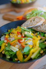 Closeup of veggie salad set on restaurant table