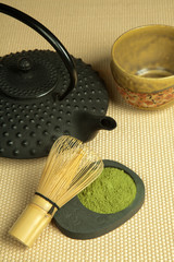 Teapot and green tea powder