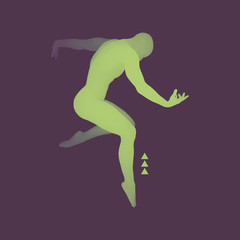 Fototapeta na wymiar Man is Posing and Dancing. Silhouette of a Dancer. A Dancer Performs Acrobatic Elements. Sports Concept. 3D Model of Man. Human Body. Sport Symbol. Design Element. Vector Illustration.