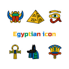 Set of vector design colored egypt travel icons culture ancient elements