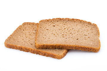 Slices of rye bread isolated on white background.
