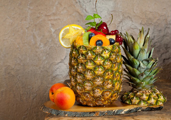 Fruit cocktail in pineapple