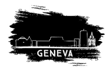 Geneva Skyline Silhouette. Hand Drawn Sketch.