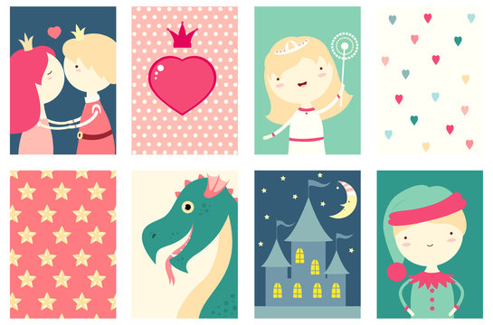 Collection of banners with cute fairy-tale characters