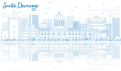 Fototapeta premium Outline Santo Domingo Skyline with Blue Buildings and Reflections.