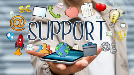 Businessman using hand-drawn support text presentation