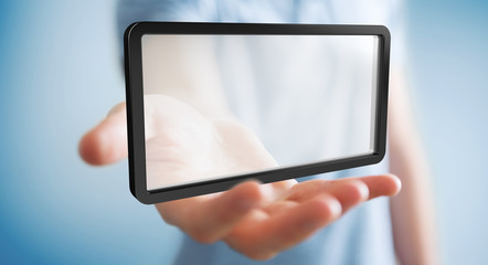 Businessman using digital screens tablet 3D rendering