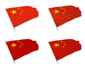 Vector illustration of waving China flag with different 3d effects