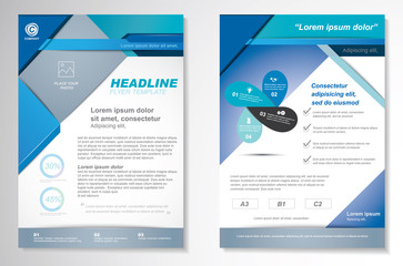 Template vector design for Brochure, Annual Report, Magazine, Poster, Corporate Presentation, Portfolio, Flyer, layout modern with  blue color size A4, Front and back, Easy to use and edit.