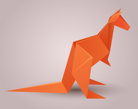 Illustration of a paper origami kangaroo. Paper Zoo. Vector element for your design