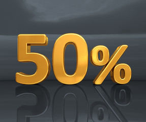 Gold 50%, Fifty Percent Discount Sign
