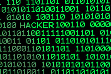 Technology background, close up on texture digital pixel is running prinary code number with black background and selective focus.