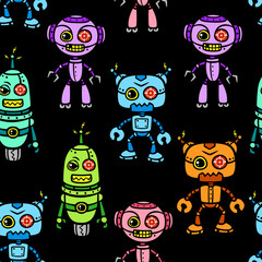 vector angry multicolor robot seamless pattern