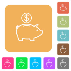 Dollar piggy bank rounded square flat icons