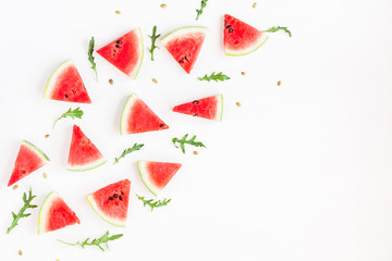 Watermelon pattern. Sliced watermelon on white background. Flat lay, top view