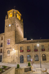 Clock Tower in Andalucia Square at night, Ubeda, Jaen, Spain