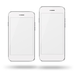 Mobile smart phones with white screen isolated on white background. 3D illustration.