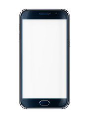 Realistic mobile phone with blank screen isolated on white background. 3D illustration.
