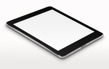 Realistic tablet computer with blank screen on gray background. 3D illustration.