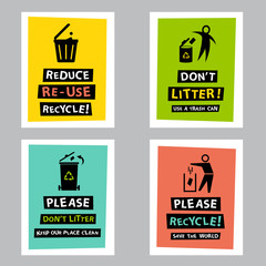 dont litter and recycle poster sets