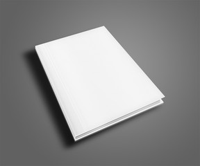 Blank book cover template on gray background with shadows. 3D illustration.