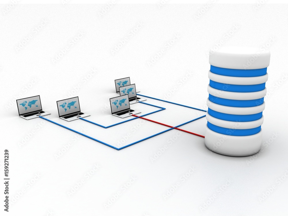 Poster 3d rendering database storage data base in laptop