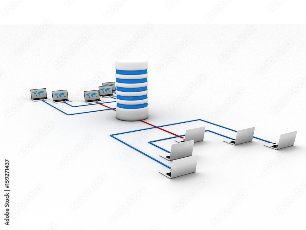 Poster 3d rendering database storage data base in laptop
