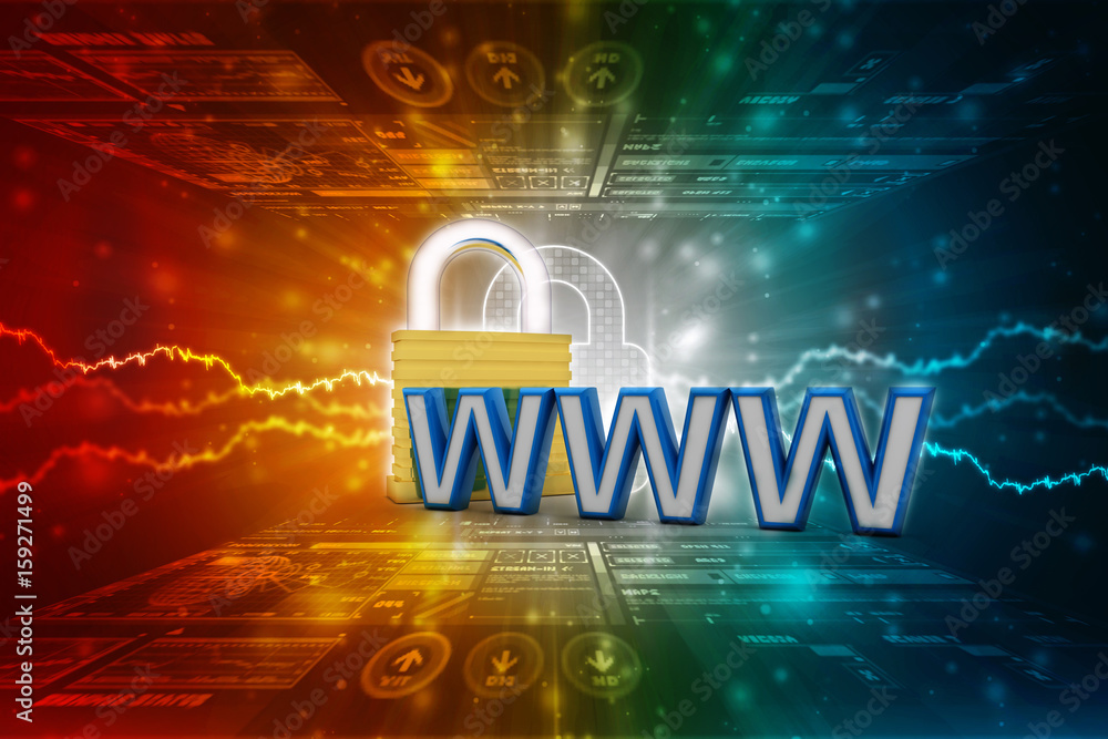 Poster 3d rendering padlock with www