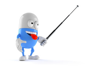 Pill character holding pointer stick