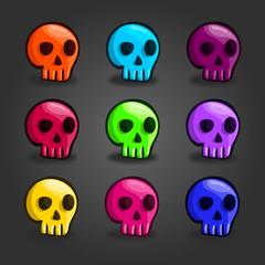 Big set of cartoon colored skulls