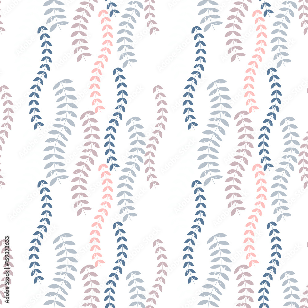 Poster vector floral seamless pattern with stylized twigs and leaves in retro style.