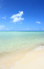 Fototapeta na wymiar タヒチの南国リゾート青いビーチで水平線を見てリラックス！ Relax with horizon in resort beach in Tahiti