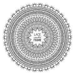 Vector lacy round crochet frame.