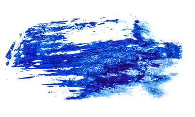 Stain of blue oil paint on white background