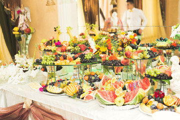 Different kinds of baked sweets on a buffet