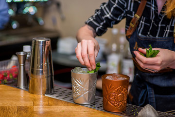 Bartender prepares a cocktail