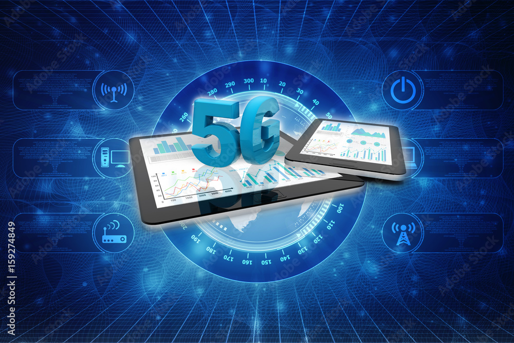 Poster 3d rendering 5G Network 5G Connection with data
