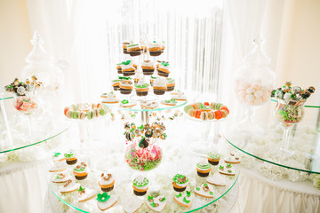 Different kinds of baked sweets on a buffet