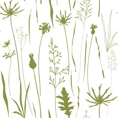 Obraz premium Vector floral seamless pattern with wild meadow flowers, herbs and grasses.