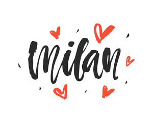 Milan. Modern city hand written brush lettering