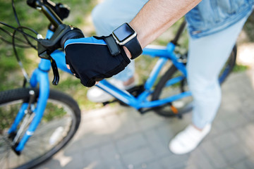Active sporty man on bicycle