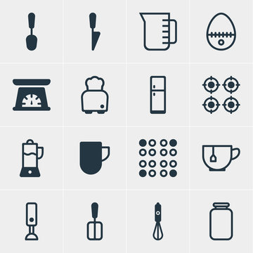 Vector Illustration Of 16 Restaurant Icons. Editable Pack Of Tablespoon, Breakfast, Measuring Tool And Other Elements.