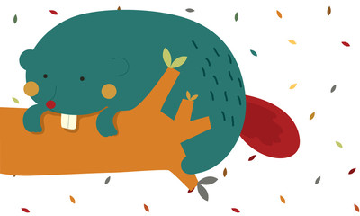 Beavers on the tree cartoon