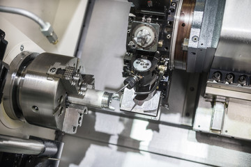 Modern lathe metalworking CNC machine.