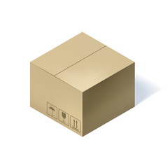 Isometric cardboard box isolated on white.