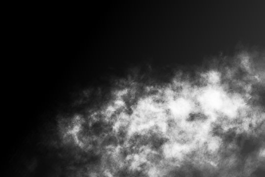 Vector realistic isolated smoke effect on the dark background. Realistic fog or cloud for decoration.